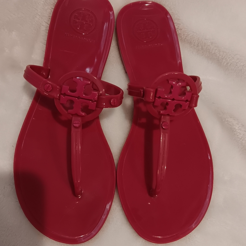 Tory Burch Women's Size 8 Mini Miller Jelly Logo Thong Sandals Pink